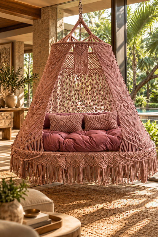 Boomerang Sofa Bed Swing – Lush Lux Pink Comfortable Hanging Swing by Swing Saga
