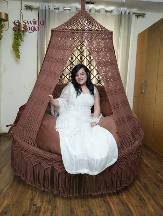 Wood Brown Macrame Bed Swing - Swing Saga