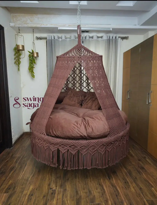 Wood Brown Macrame Bed Swing - Swing Saga
