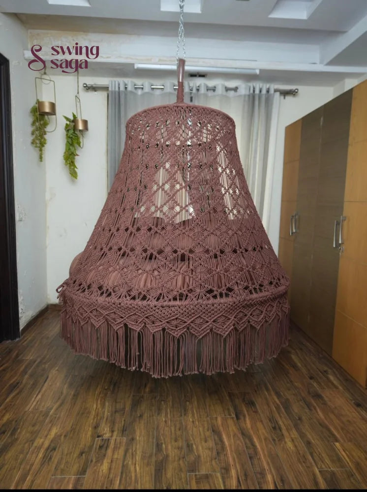 Wood Brown Macrame Bed Swing - Swing Saga