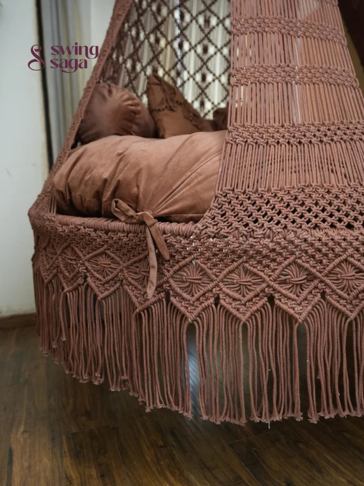 Wood Brown Macrame Bed Swing - Swing Saga