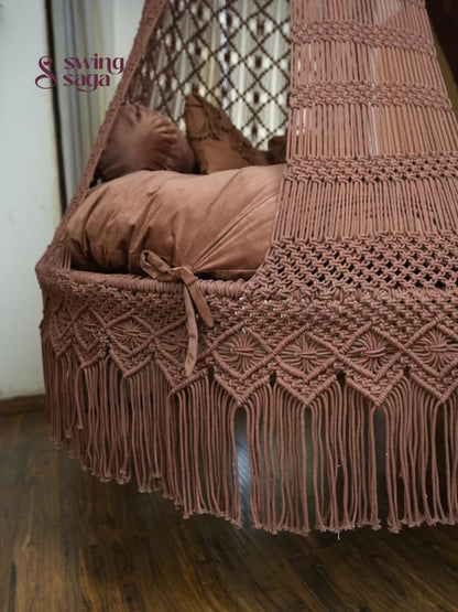 Wood Brown Macrame Bed Swing - Swing Saga