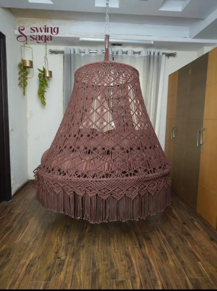 Wood Brown Macrame Bed Swing - Swing Saga