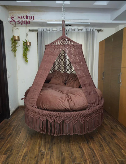 Wood Brown Macrame Bed Swing - Swing Saga