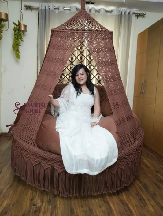 Wood Brown Macrame Bed Swing - Swing Saga