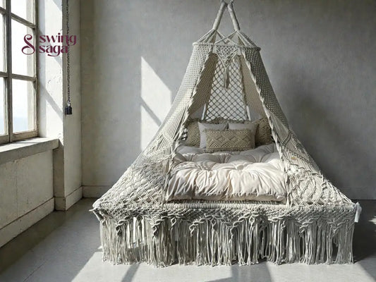 Ivory  Macrame Bed Swing - Swing Saga