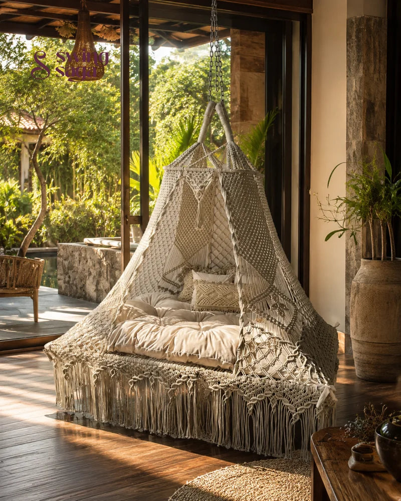 Alva Square Bed Swing - White / 70 Inches