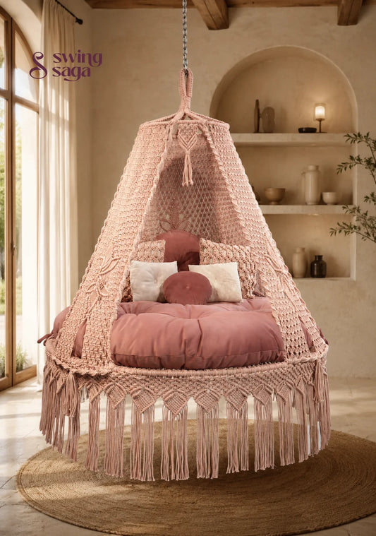 Amara, Handcrafted Cotton Macramé Bed Swing - Pink / 60 Inches