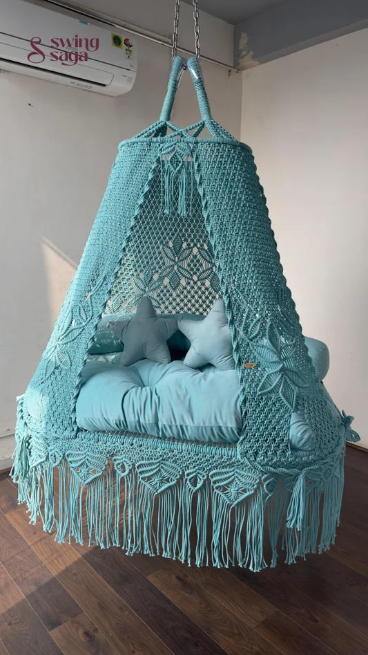 Aqua Blue boho sofa swing - Swing Saga