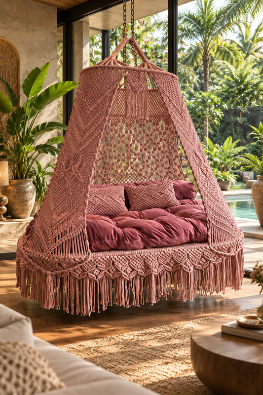 Boomerang Sofa Bed Swing – Lush Lux Pink Comfortable Hanging Swing by Swing Saga