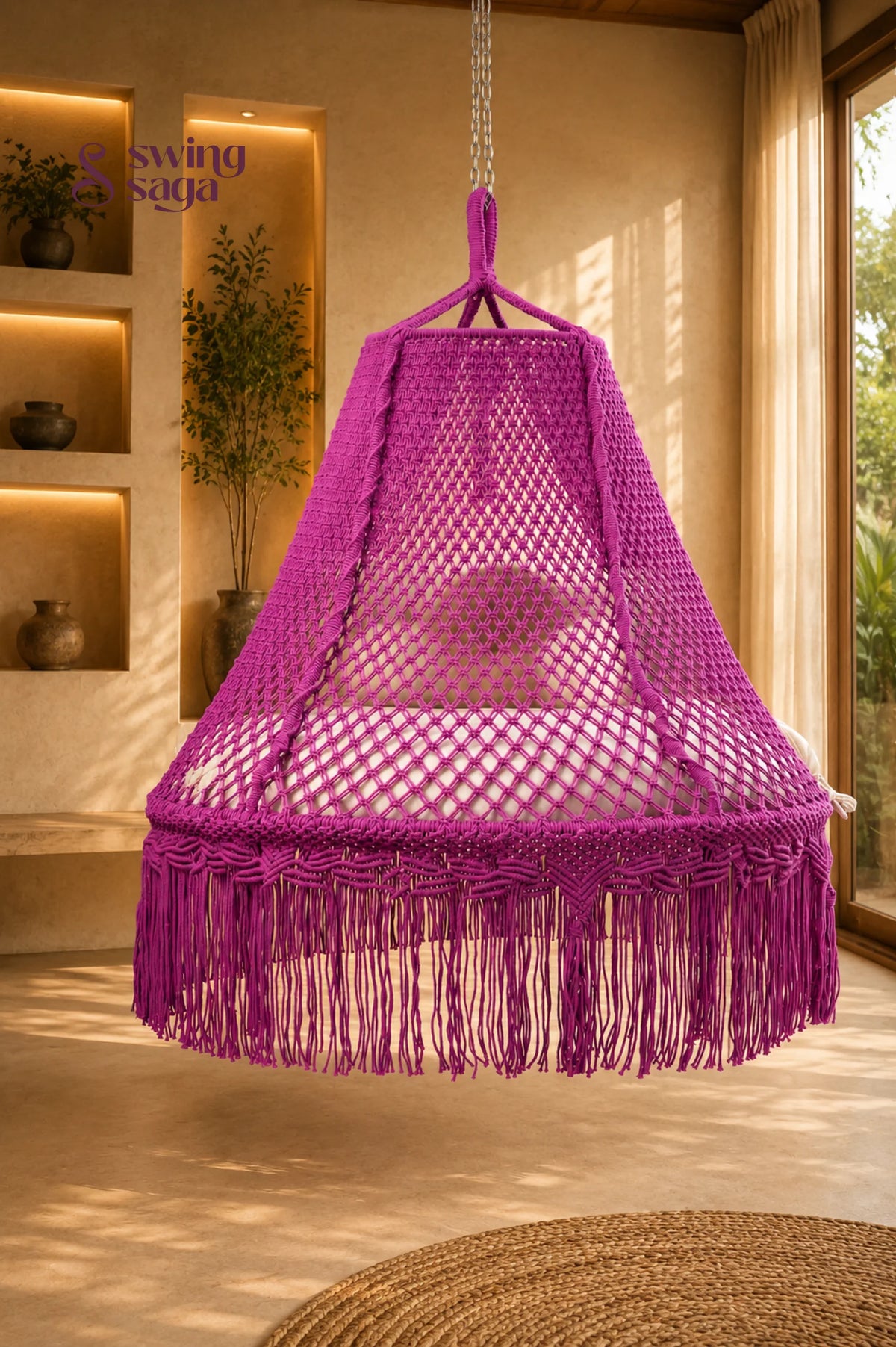 Berry Luxe -Handcrafted Cotton Macramé Bed Swing - 65 Inches / Magenta
