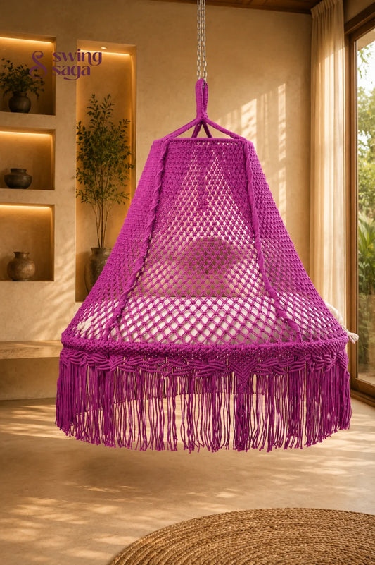 Berry Luxe -Handcrafted Cotton Macramé Bed Swing - 65 Inches / Magenta