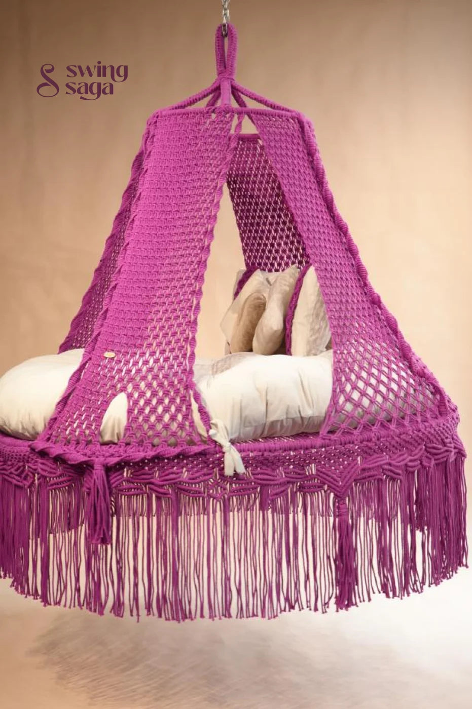 Berry Luxe -Handcrafted Cotton Macramé Bed Swing - 65 Inches / Magenta