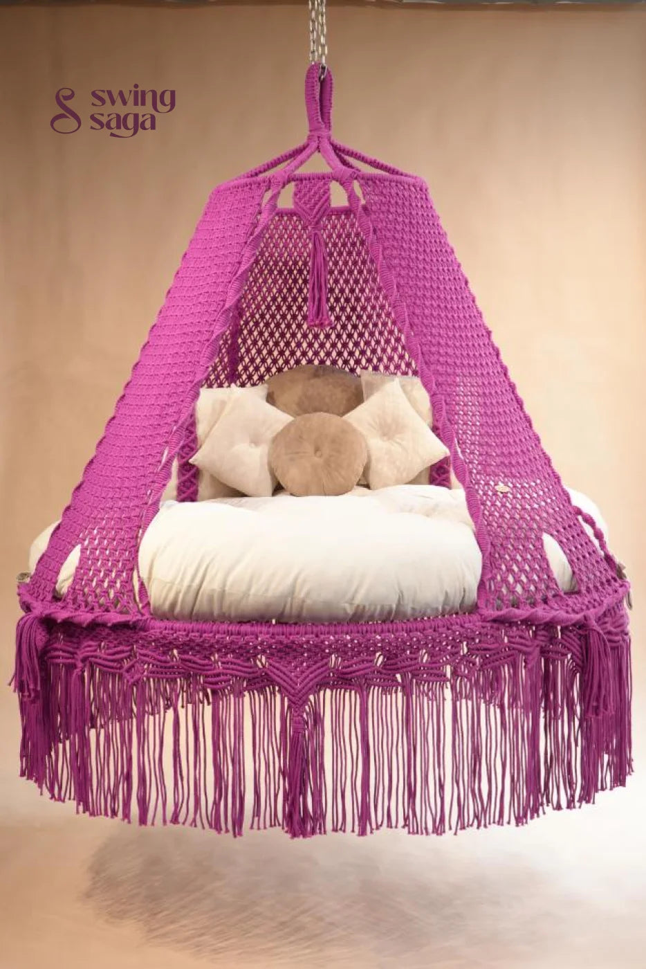 Berry Luxe -Handcrafted Cotton Macramé Bed Swing - 65 Inches / Magenta