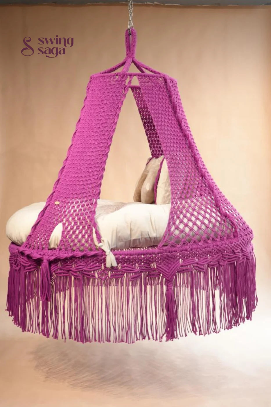 Berry Luxe -Handcrafted Cotton Macramé Bed Swing - 65 Inches / Magenta