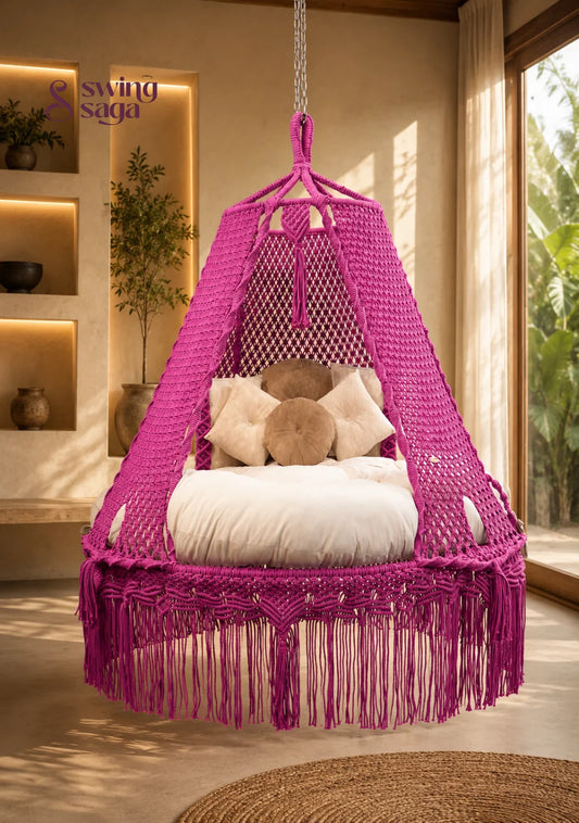 Berry Luxe -Handcrafted Cotton Macramé Bed Swing - 65 Inches / Magenta