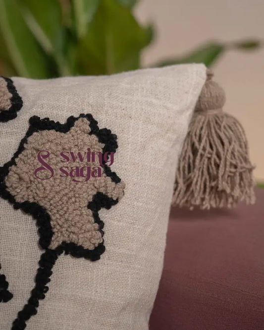 Black embossed premium cushion with cushion filler - Set of 1 16x16 inches