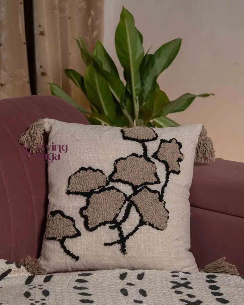 Textured cream and white throw pillow, square decorative cushion for couch, bed, or lounge styling