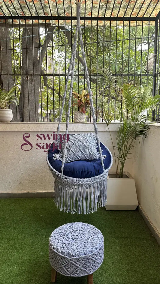 Blissful Blue Chair Swing And Ottoman Set