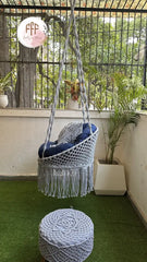 Blissful Blue Chair Swing And Ottoman Set