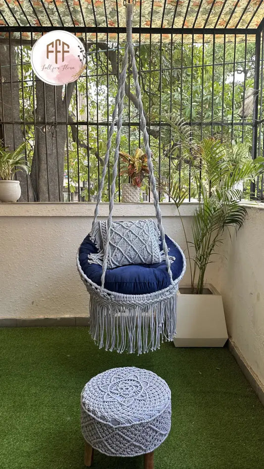 Blissful Blue Chair Swing And Ottoman Set