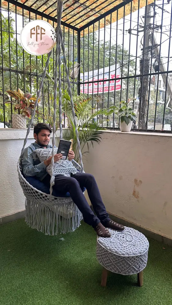 Blissful Blue Chair Swing And Ottoman Set