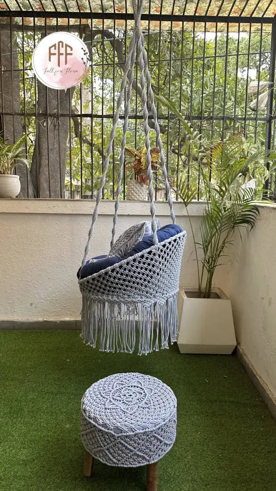 Blissful Blue Chair Swing And Ottoman Set