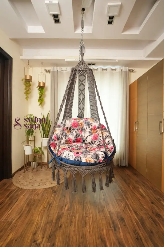 macrame chair hammock swing in brown color.