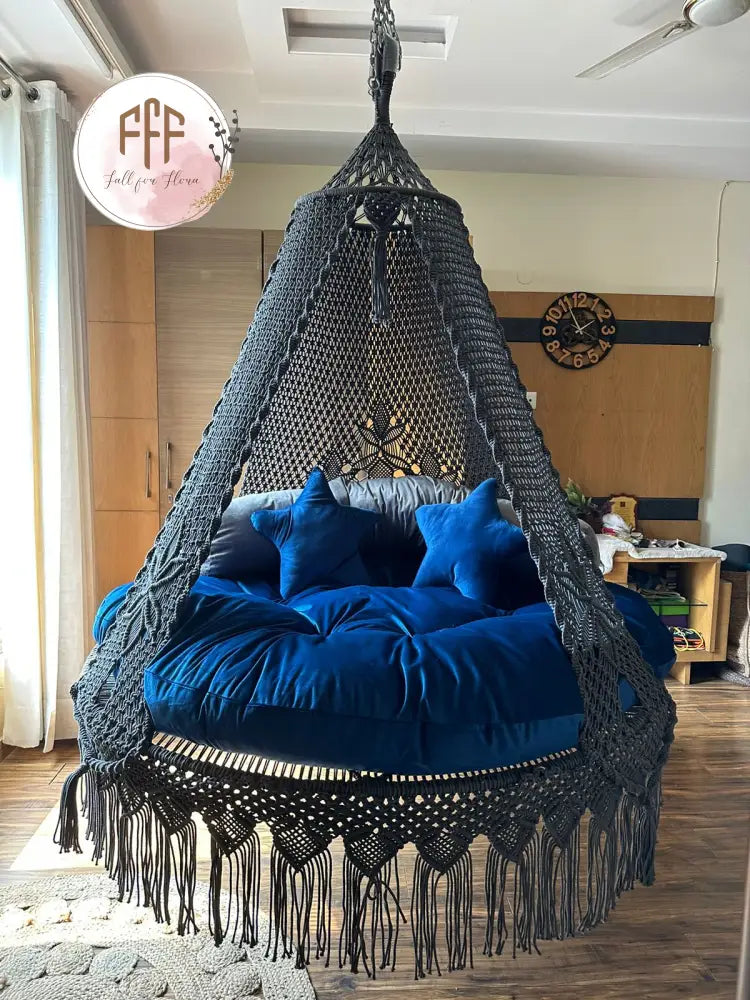 Dark Grey  Macrame Bed Swing - Swing Saga