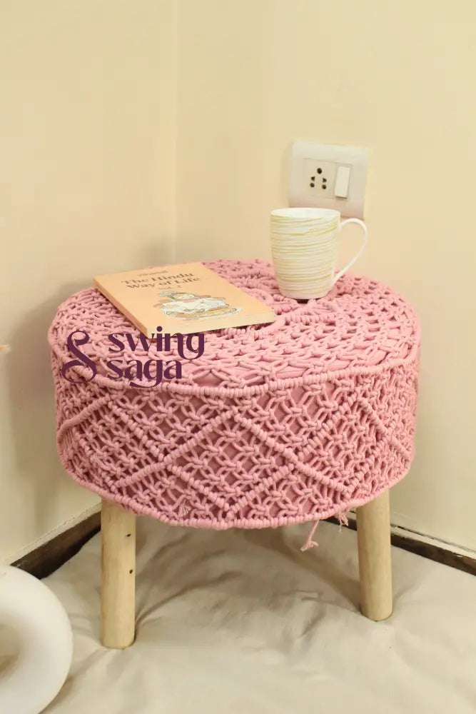 Blush Bloom Macrame Ottoman