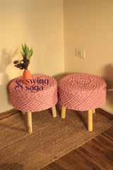 Blush Bloom Macrame Ottoman - Set Of 2