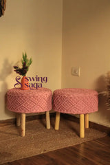 Blush Bloom Macrame Ottoman - Set Of 2