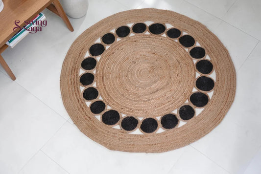 Bohemian Brown & Black Printed Jute Area Rug