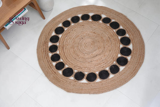 Bohemian Brown & Black Printed Jute Area Rug
