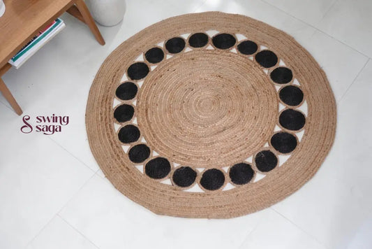 Bohemian Brown & Black Printed Jute Area Rug