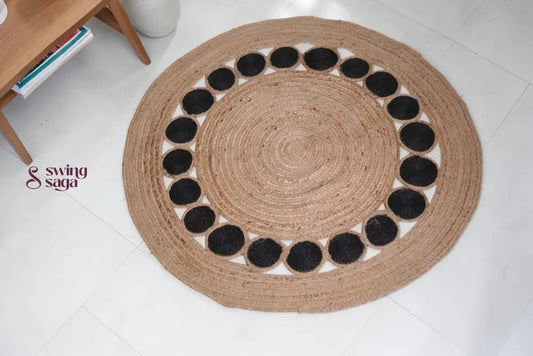 Bohemian Brown & Black Printed Jute Area Rug