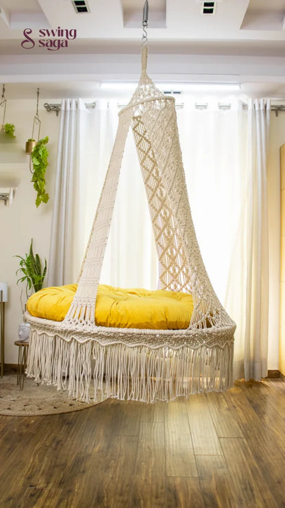 Yellow / Cream White Double seater hanging chair - Swing Saga