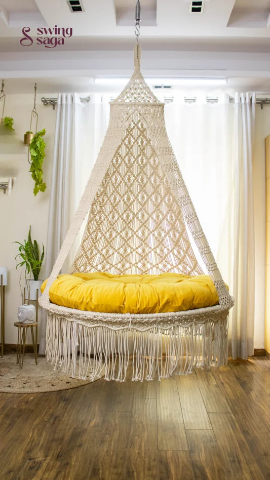 Yellow / Cream White Double seater hanging chair - Swing Saga