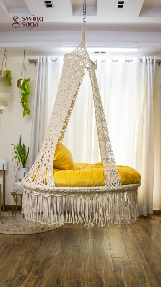 Yellow / Cream White Double seater hanging chair - Swing Saga