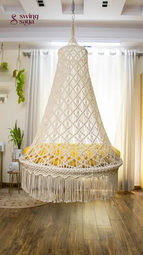 Yellow / Cream White Double seater hanging chair - Swing Saga