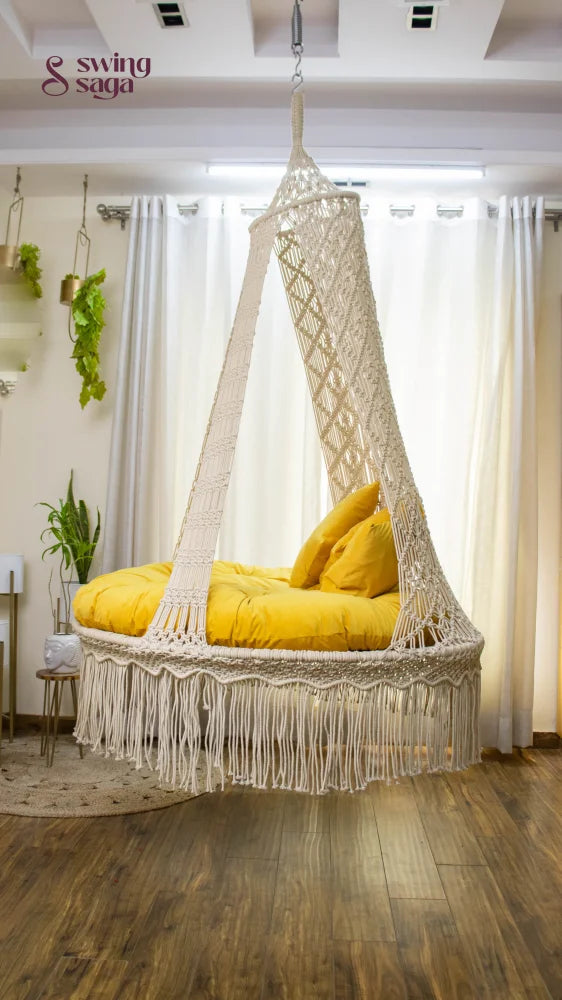 Yellow / Cream White Double seater hanging chair - Swing Saga