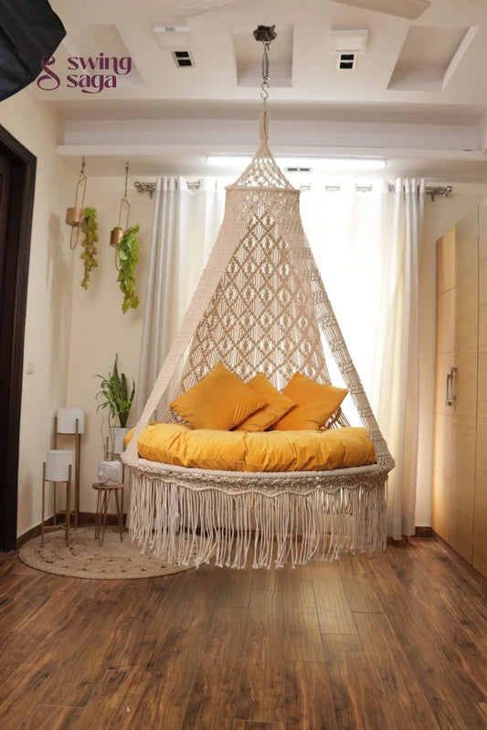 Yellow / Cream White Double seater hanging chair - Swing Saga