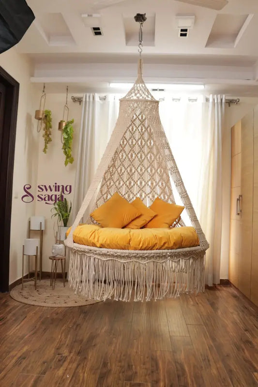 Yellow / Cream White Double seater hanging chair - Swing Saga
