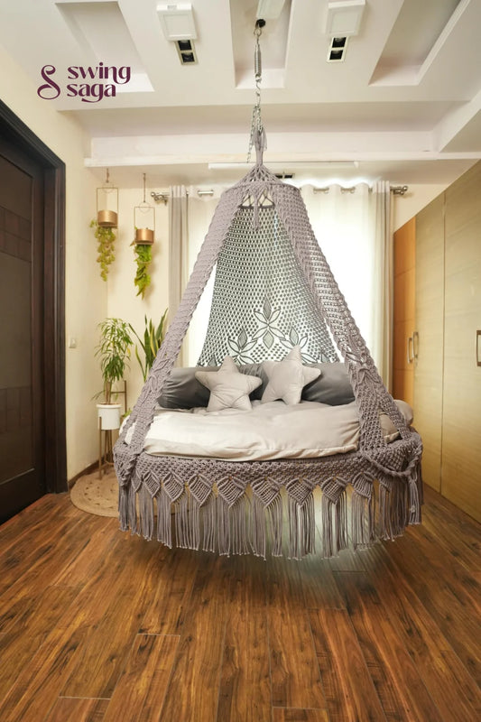 Bohemian Silver Mist Bed Swing for adults and kids - 60 inches / Light Grey / IN