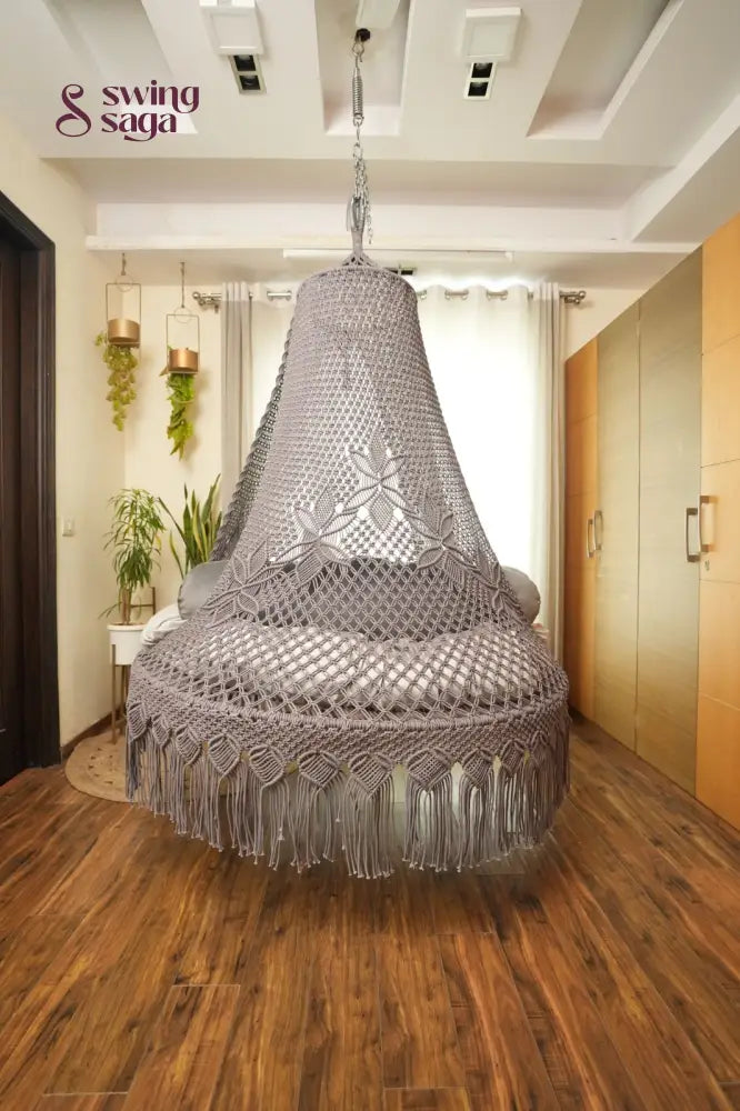 Dark Grey Macrame Bed Swing - Swing Saga