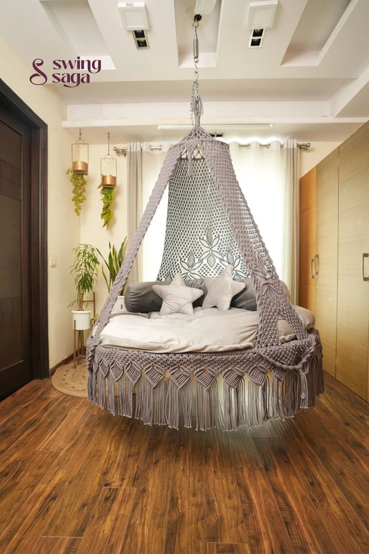 Dark Grey Macrame Bed Swing - Swing Saga