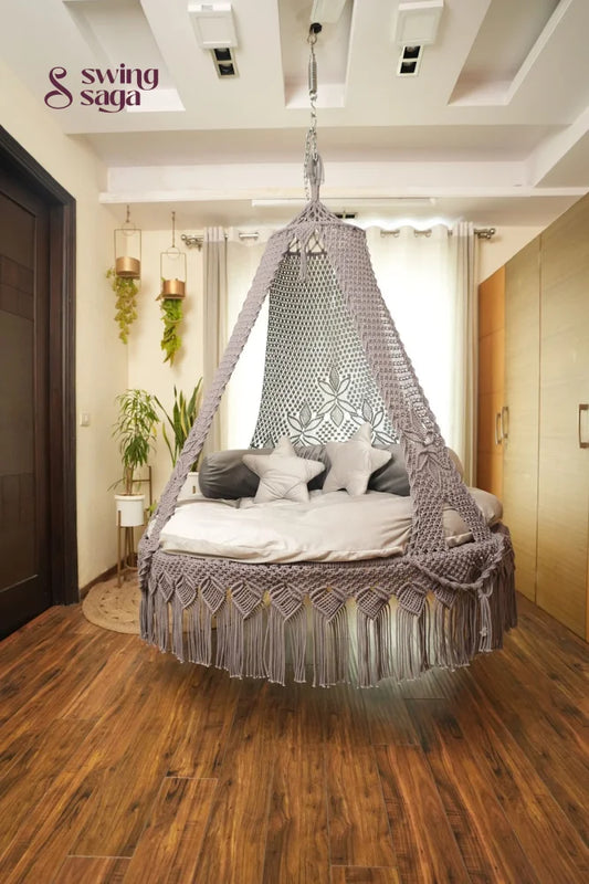 Dark Grey Macrame Bed Swing - Swing Saga