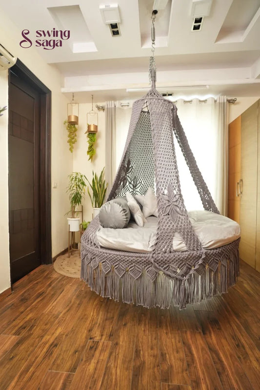 Dark Grey Macrame Bed Swing - Swing Saga