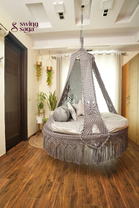 Dark Grey Macrame Bed Swing - Swing Saga