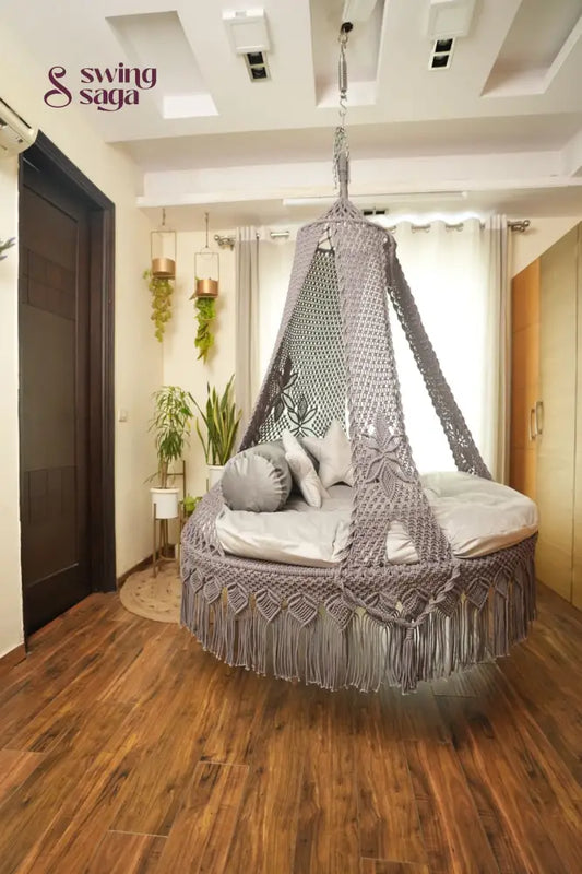Dark Grey Macrame Bed Swing - Swing Saga